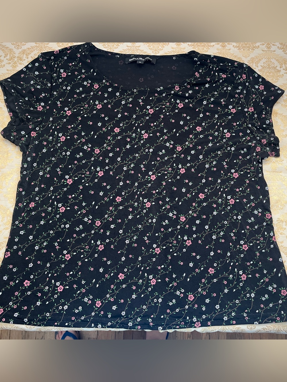 Vintage 90s Briggs New York Black Floral Top Sz L